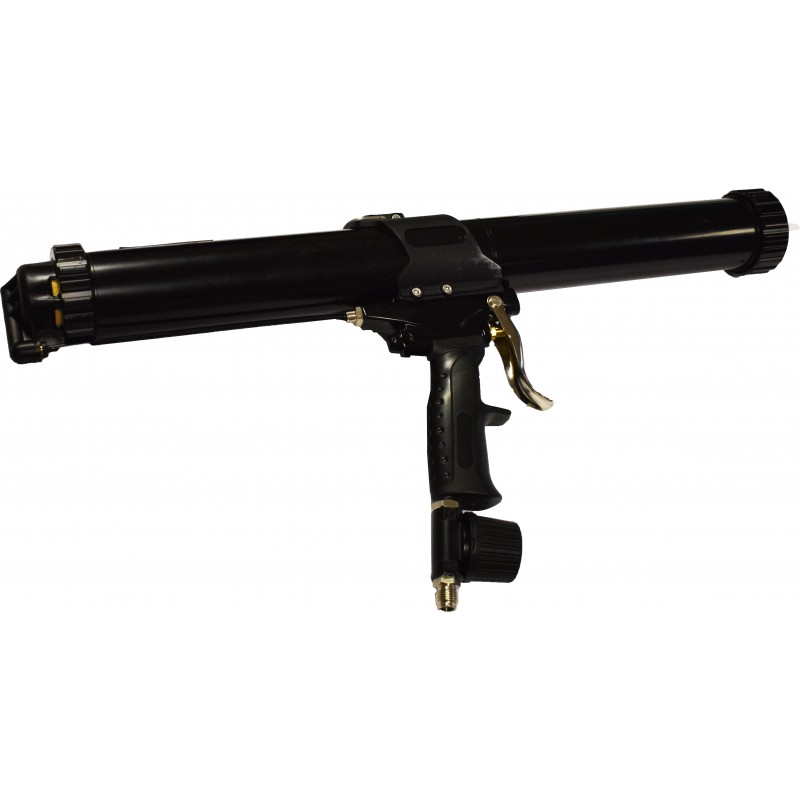Air-powered caulking gun piston has 310ml cartridges and 400ml saussages.