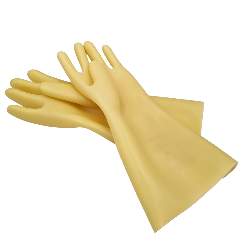 Honey-coloured natural latex gloves with non-contoured cuff.