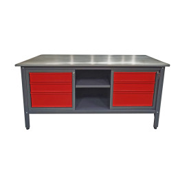Workshop workbench with drawers and metal top