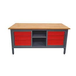 Workshop workbench with drawers and metal top