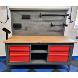 Workshop workbench with drawers and metal top