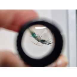 Plastic magnifying glass (15x zoom) with a transparent base for viewing windshield impact at VBSA