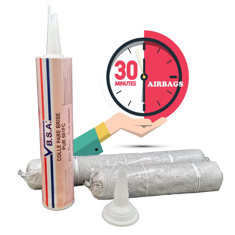 Colle à pare brise polyuréthane 501FC-HM-LC-HV - ULTRA RAPIDE - Application traditionnelle  - 30min 