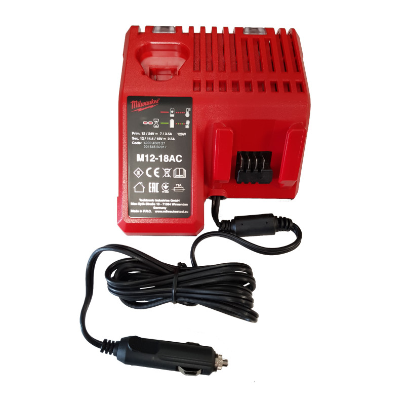 MILWAUKEE battery charger for cigarette lighter - 12 V and 18 V